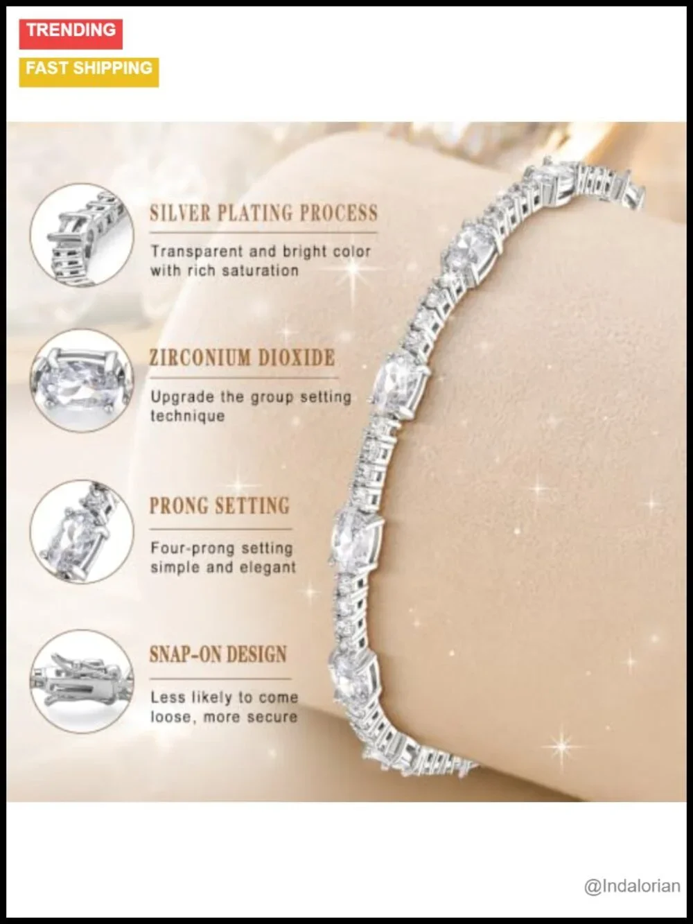 14K Gold Plated Tennis Bracelet CZ Stackable Women Jewelry